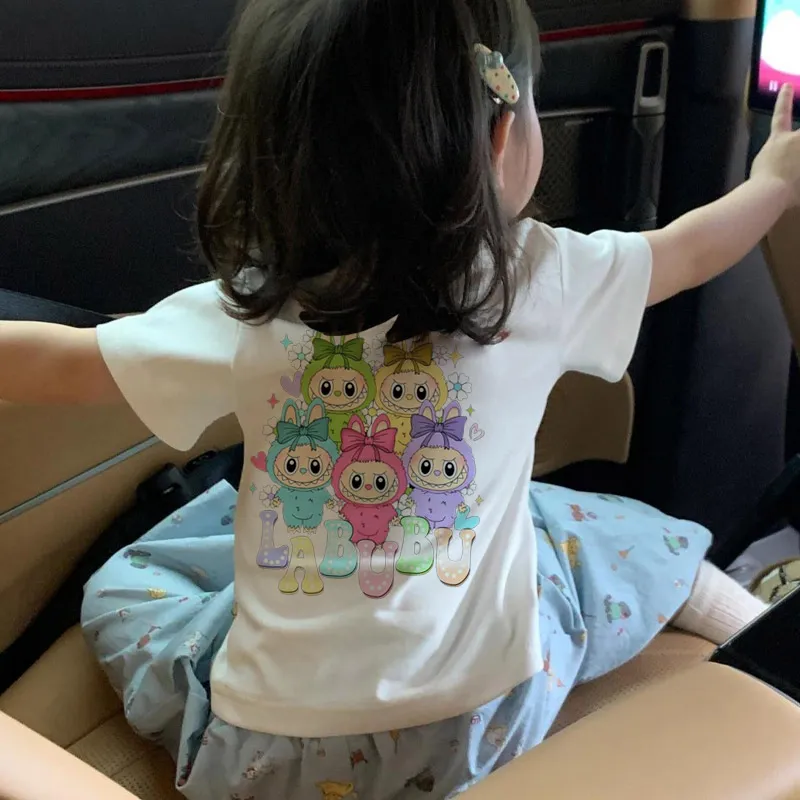 【90-150cm】SNSで話題 爆売れ中 大人気 キャラクター Labubu柄 女の子 半袖 Ｔシャツ