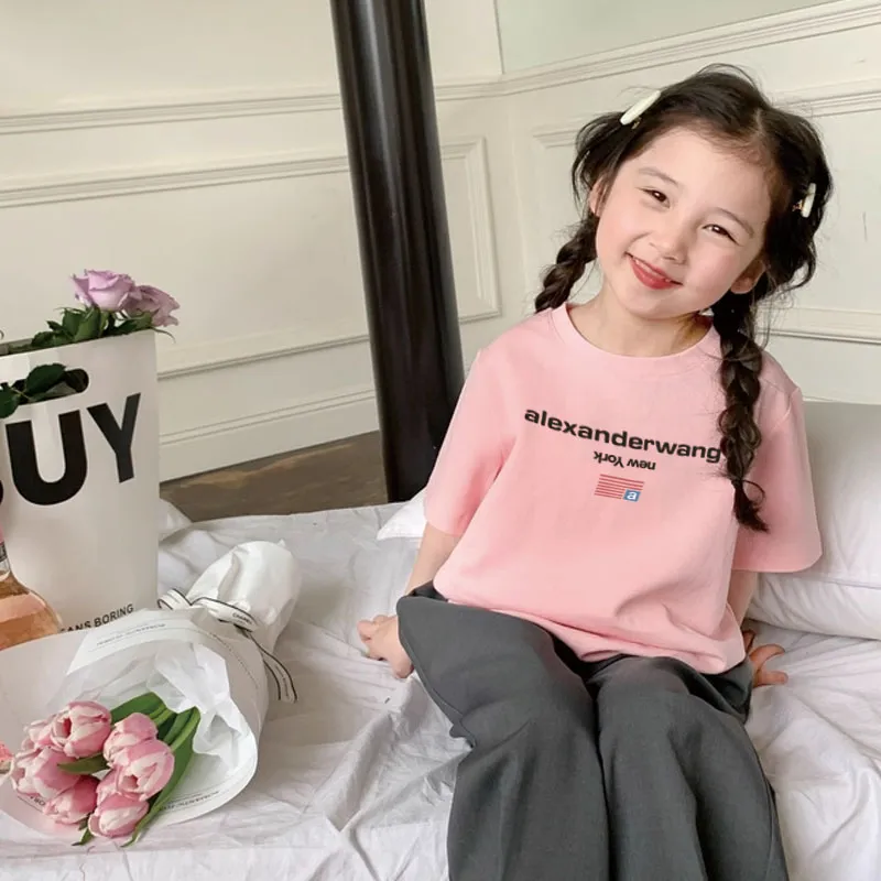 【90-160cm】これを逃す手はない 好感度UP アルファベット シンプル 女の子 半袖 Ｔシャツ